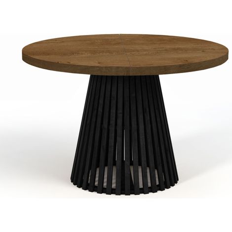 Table à manger ronde extensible DOVER avec lamelles- style industriel/loft avec pieds Ă lattes, diamètre : 110 / 160 cm, couleur :lefkas / noir (1/4)