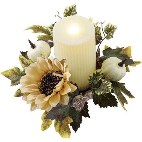 Couronne De Bougie Automne - Feuilles D'érable Citrouilles Artificielles - Pour Bougies Pilier Ou Led - Décor De Table Pour Thanksgiving Noël (1/5)