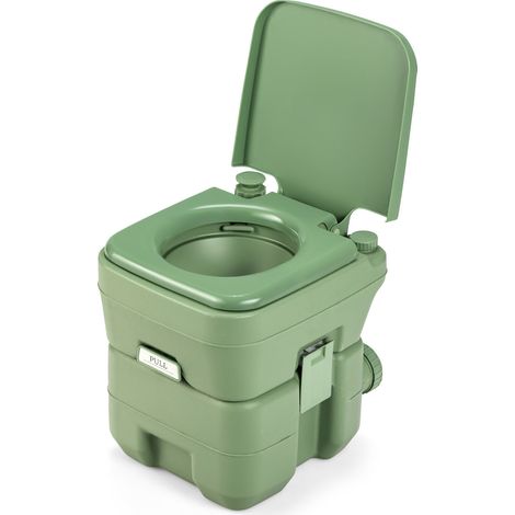 Inodoro Portátil con Tapa para Camping Viaje Móvil WC Exterior con Extraíble Tanque de Aguas Residuales 20 L y Tanque de Agua Dulce 10 L Verde Claro (1/5)