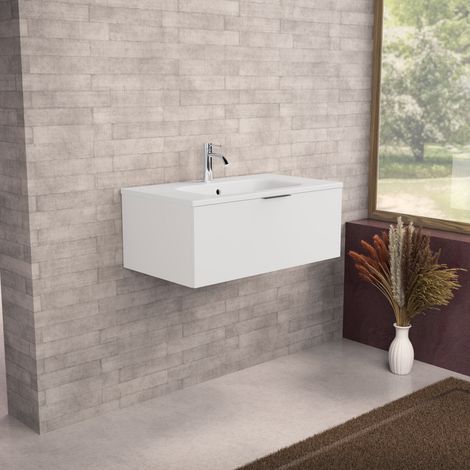 Inda - Meuble de salle de bain L.80 avec vasque mate / Blanc mat (1/5)