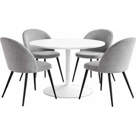 Carry Essgruppe Tisch Ø110cm, 4 Stühlen Velour grau.