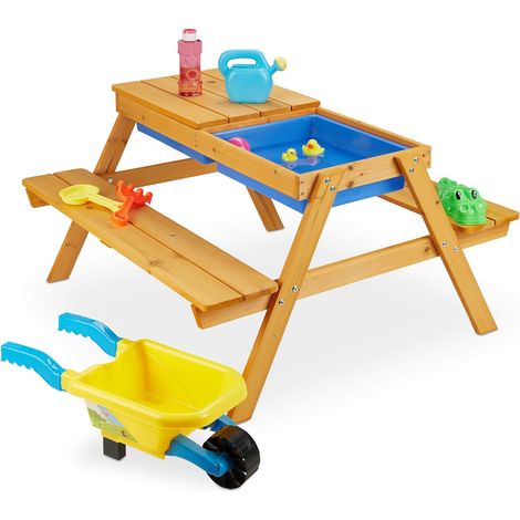 Ensemble Chaise Table Enfants en Bois, 2 en 1 pour Jeux et Cuisine de Boue, Manger dans Le Jardin,49x90x85 cm (1/5)