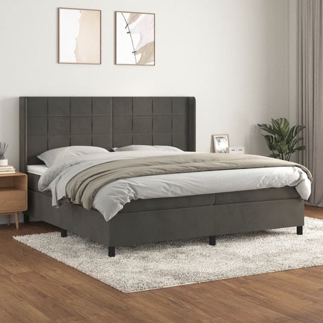 Lit à sommier tapissier et matelas - Cadre De Lit Moderne: King Size - Lit Double - Gris foncé 200x200cm Velours Chic-603307 (1/5)