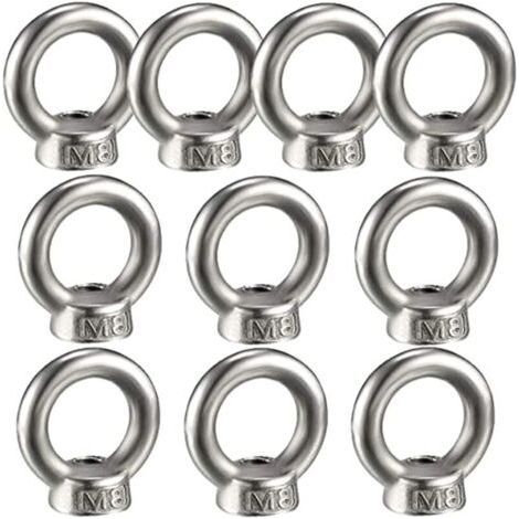 10PCS Lifting Eye Nut, Female Ring Nut for Lifting Stainless Steel 304Pack-of-10, M8 (1/4)