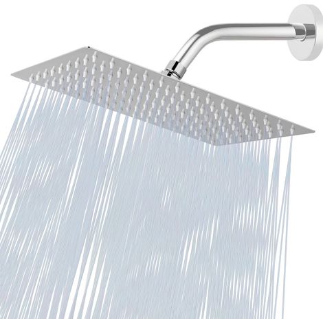 Pommeau de Douche à Effet Pluie Extra Large, Douche Rectangulaire à Effet Pluie à Haut Débit en Acier Inoxydable, Corps de Douche Cascade, Montage au Plafond ou au Mur (30 cm x 20 cm, chromée) (1/5)
