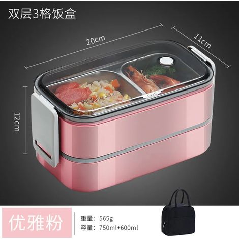 (Rose avec sac de transport) Boîte à lunch en acier inoxydable 304, compatible avec le micro-ondes, récipient portable pour conserver les aliments. (1/5)