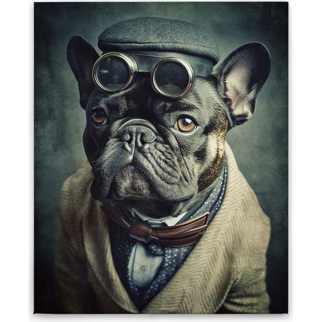 Leinwandbild Steampunk Hund M1-No.52269 - Kunstdruck auf Leinwand in Beige Grau - Wandbild 40 x 50 cm