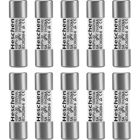PV DC1000V Solar Fuses PV Fuses PV Type Fuse Bond HSPV-30 10x38mm 5A 1000VDC I1 33kA For Solar System Protection PV Pack of 10 (1/5)