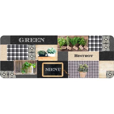 Tapis de cuisine en mousse rectangulaire 45x120cm – Imprimé bistrot multicolore – Élégant et tendance – Pour sols durs (1/2)