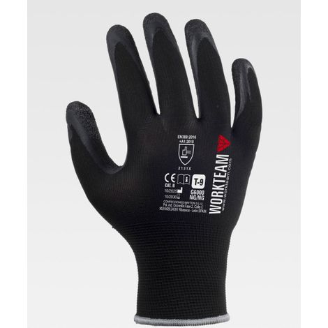 Guantes de 13 galgas, con soporte de poliéster y recubimiento de látex rugoso WORKTEAM G6000 (12 pares) 10 Negro