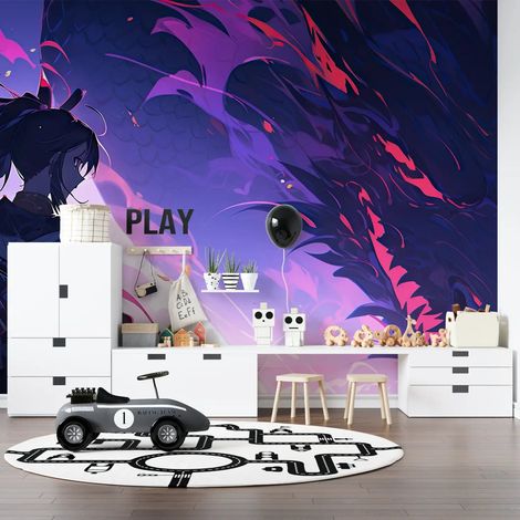 Papier peint fantastique ombre contre dragon violet 1 - 300 x 250 cm (1/2)
