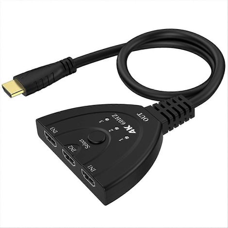 Commutateur compatible 4K, 3 entrées, 1 sortie, 3 ports, commutateur compatible, concentrateur de distribution compatible HDTV (1/5)