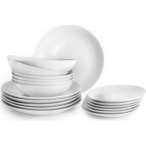Service de table 18 pièces Bologne blanc, assiettes en porcelaine pour 6 personnes (1/5)