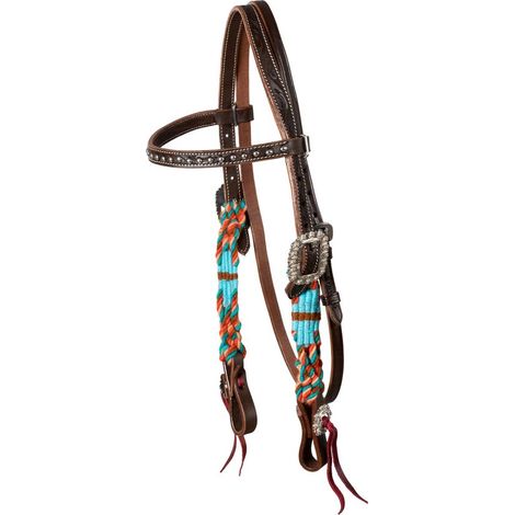taglia unica, Naturale: Briglia western con borchie sul frontalino e dettagli in corda modello rope Waves