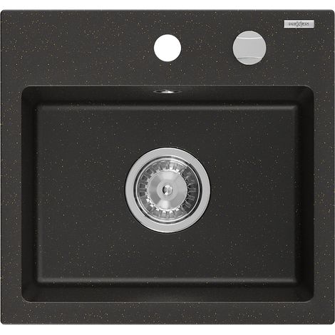 Mexen Milo lavello in granito monovasca 435 x 410 mm, nero/oro metallizzato, sifone cromato - 6505441000-75 (1/5)