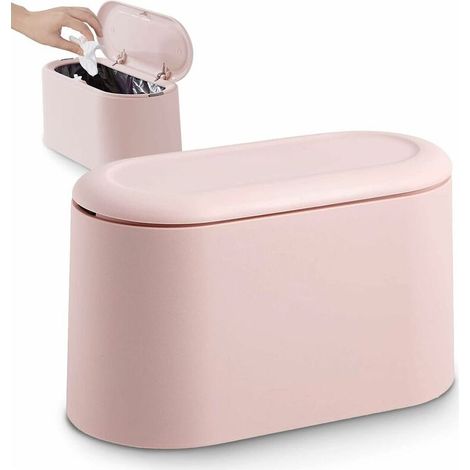 Papelera pequeña de sobremesa con tapa de botón para oficina, baño, cocina y dormitorio, ideal para guardar comida para mascotas (rosa, 23 x 11 x 14,5 cm). (1/5)