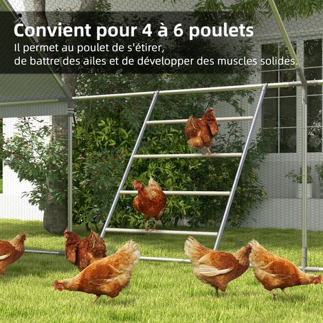 Grand perchoir échelle pour poules 4 niveaux avec barreaux en bois et structure métal 140 x 86 x 2,5 cm argent naturel (1/5)