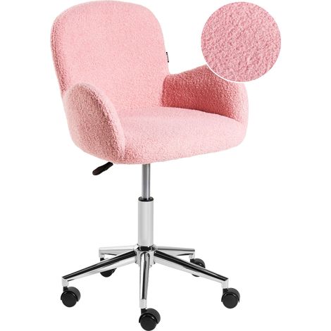 Sedia da ufficio girevole con altezza regolabile in tessuto boucle rosa Priddy (1/5)