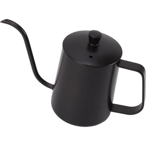 Petite bouilloire en acier inoxydable pour café filtre avec doseur précis, bec verseur en col de cygne, noire, 600 ml (1/5)