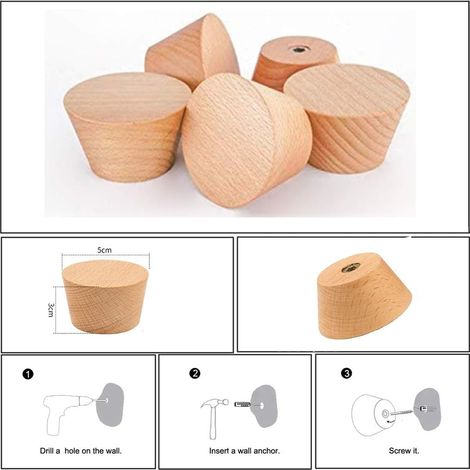 Wandhaken aus Holz, runde Garderobe, Holz-Garderobenhaken, 5 Stück, natürlicher Vintage-Deko-Garderobenhaken aus Naturholz, dekorativer Ast-Aufhänger, Kleiderhaken