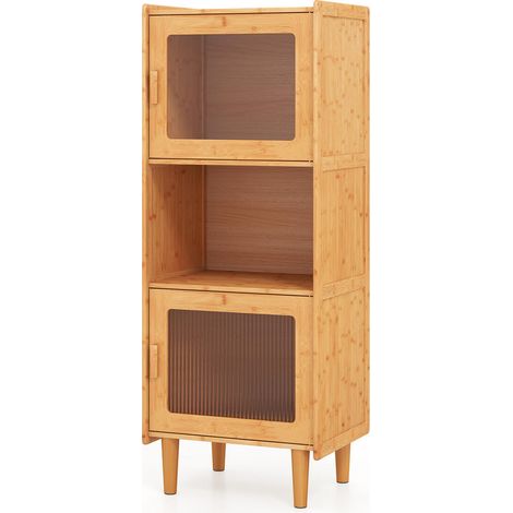Pour cuisine, salle de bain ou entrée, placard de rangement en bambou avec 3 cubes, 2 portes acryliques et espace déco (1/5)