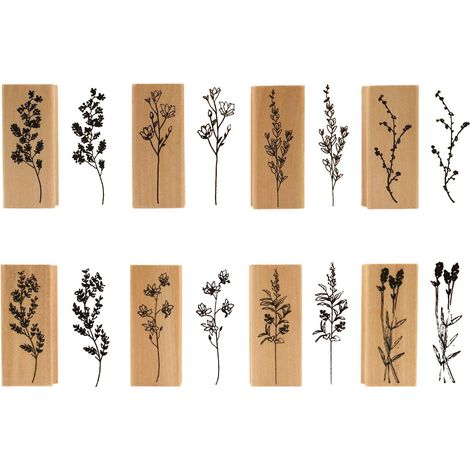 8 Pflanzen-Holzstempel, Gummibaumholzstempel, Naturkautschukstempel