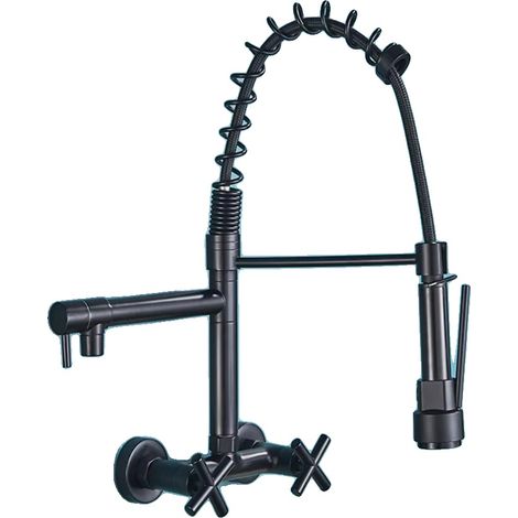 Grifo de cocina con rociador extraíble, giro de 360 ​​grados, negro mate - 15 cm (1/2)