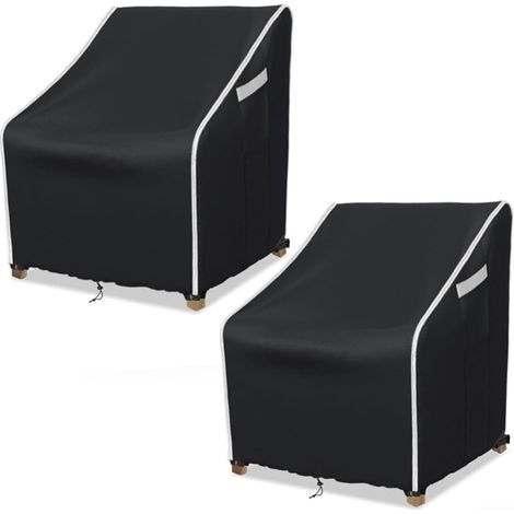 Lot de 2 housses de chaise longue pivotantes pour extérieur - Oxford 210D - Protection contre les intempéries - Pour meubles de jardin, pelouse, sangles réglables - Noir et gris - A 76,2 x (1/5)