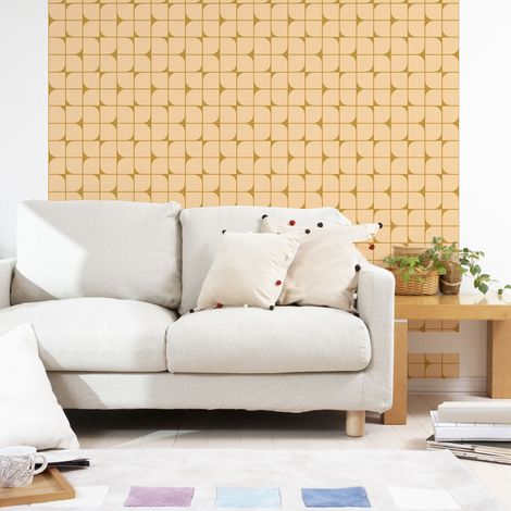 Papier peint intissé pré-encollé - RÉTRO BEIGE ET JAUNE - 1 rouleau de 300x60cm (1/5)