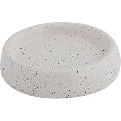 Cleafe - Piatto Piattino Porta Sapone Bagno Tondo Ceramica Bianco Effetto Pietra Granito 87807 - (1/2)