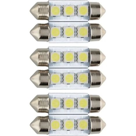 6X C5W 3 LED SMD 5050 36mm Plaque Xenon Blanc Ampoule Navette Festons Dome Plafonnier Voiture ODIPIE (1/3)