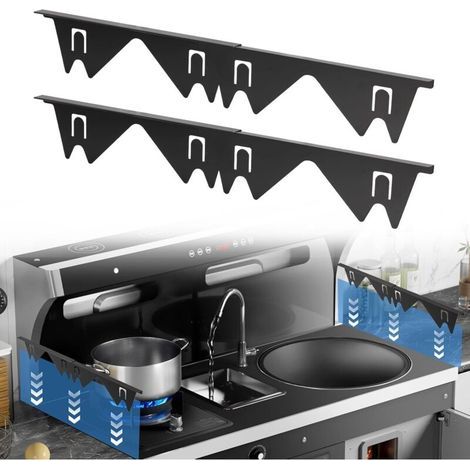 Paires de cache-joints rétractables et résistants à la chaleur, de 35 à 70 cm de long, en acier inoxydable, pour combler les espaces entre le poêle et le plan de travail. (Noir) (1/4)