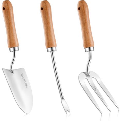 Gartengeräte-Set mit Holzgriffen, 3er-Pack