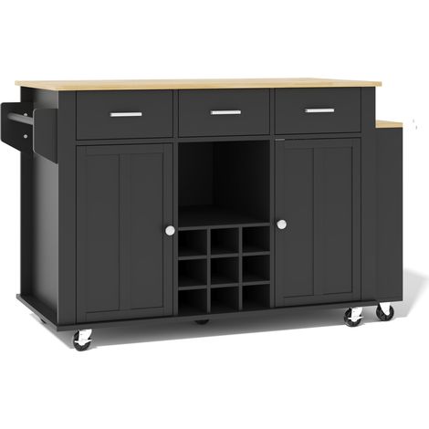 Mobile ausziehbare Kücheninsel MDF schwarz/Holzoptik 136-223 x 50 x 93 cm MODENUIT (1/5)