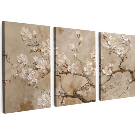 MULTI-PANEL WALL ART Trittico Set of 3 Beige - Blossom - Modern 120x60 cm