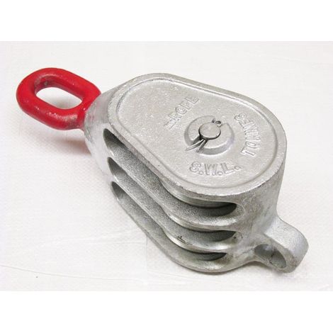 1.5 Ton 5" Red Head GMI Treble Sheave Block With Swivel Eye Galvanised - 18MM Wire Rope Safety Lift