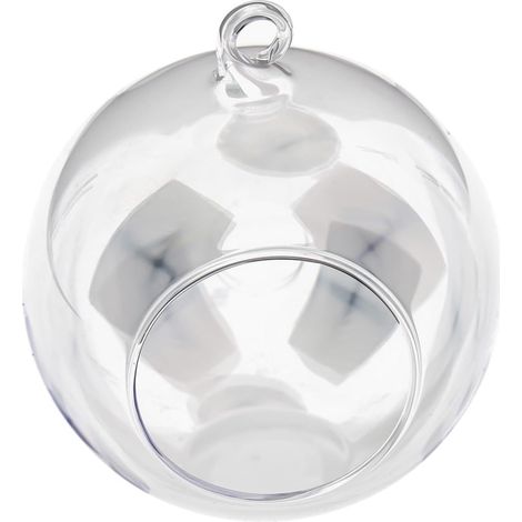 Vase boule suspendu en verre borosilicate transparent à fond plat, idéal pour plantes grasses (1/5)
