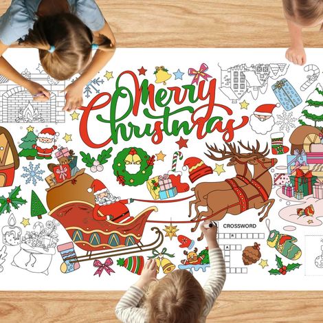 Poster Coloriage Sleigh De Noël - Papier Dessin 76 x 183 cm - Tableau Coloriage Enfant Pour Maison Classe Fête - 1 Pièce (1/5)