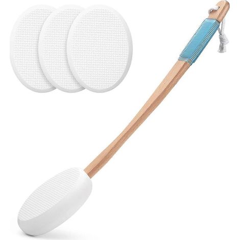Aplicador de loción para espalda y pies, 4 almohadillas reemplazables, 1 mango largo, aplicador de loción para la espalda para personas mayores. (1/5)
