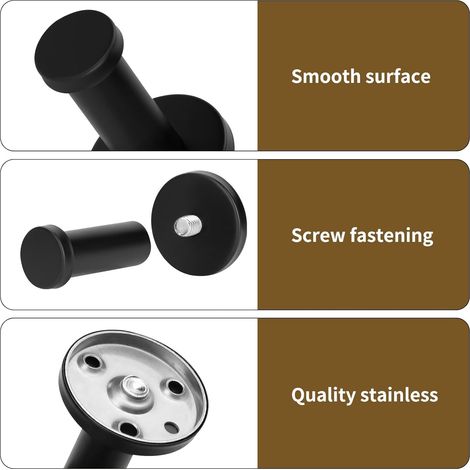 3 pièces Patère Noire,55 mm en Acier Inoxydable Crochet Peignoir Mural,- Noir mat - Inoxydable - Robuste et moderne - Pour salle de bain (1/5)