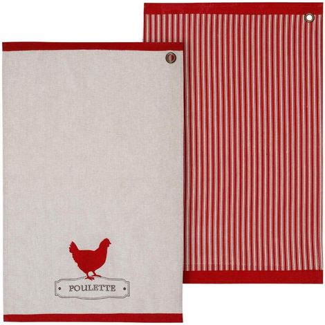 Lot de 2 Torchons en Coton Rouge et Lin 45 x 70 cm - Atmosphera (1/5)