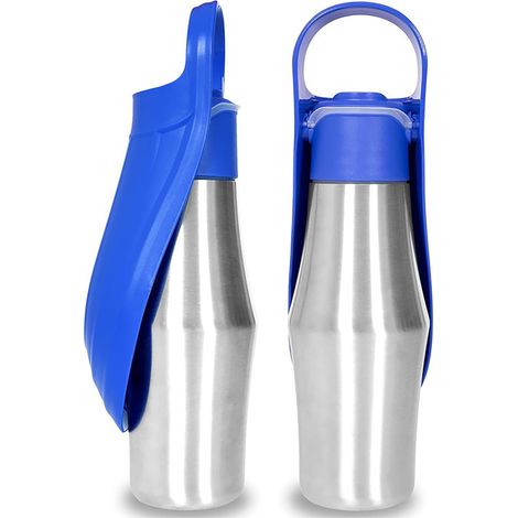 Bouteille d'eau pour Chien 750ML, Gourde Chien Promenade, Isotherme Bouteille d'eau, Pliable, Portable Acier Inoxydable 304 Bol d'eau Chat, pour Le Camping Le Randonnée (Bleu, 750 ML) (1/5)