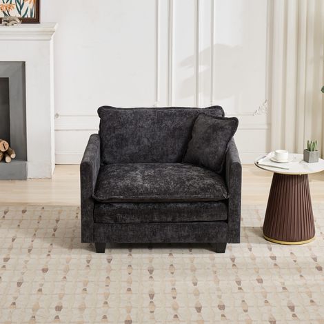 Canapé Cloud 1 place (sans ottoman),moderne sectionnel,pour salon,chambre et appartement,coussin double couche,tissu chenille respirant,noir (1/5)