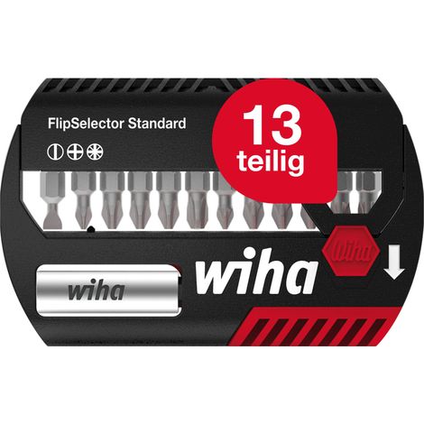 Wiha Bit Set FlipSelector Standard 13-tlg. I 25 mm Schlitz, Phillips, Pozidriv 1/4" I magnetischer Bithalter I Öffnen per Knopfdruck (39029) (1/5)