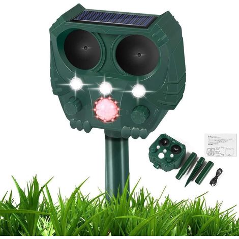 Répulsif à renards à ultrasons, dissuasif pour animaux étanche à énergie solaire, lampe torche et chargeur USB (1/5)
