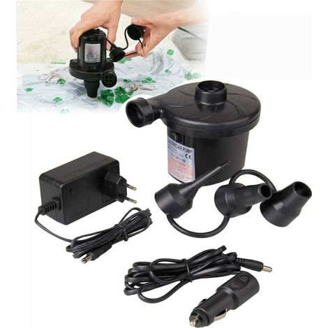 Elektrische Luftpumpe, tragbare elektrische Luftpumpe, elektrische Luftpumpe AC 220–240 V, elektrische Luftpumpe/Deflator mit 3 Düsen für Luftmatratze, Schwimmbad, schwimmendes Bett, Matratze,,n