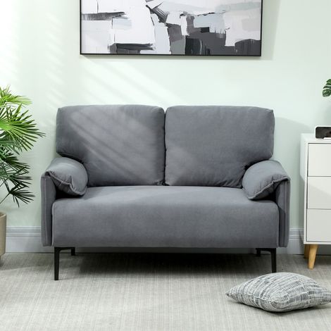 2-Sitzer-Sofa 127x72x84 cm grau Metall mit weichem Stoffbezug und 2 Rückenkissen (1/4)