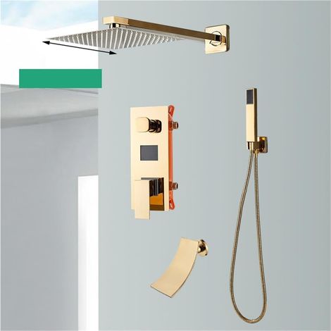 Ensemble de douche mitigeur thermostatique intelli Affichage numérique de robinet de douche d'or, système de douche de salle de bains de précipitations, mitigeur de boîte dissimulé fixé au mur avec le (1/5)