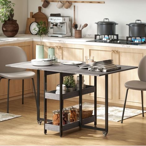 Mesa extensible plegable para 2 a 4 personas, 2 huecos abiertos, gris 133,4 x 80 x 75 cm DESVIAE (1/5)
