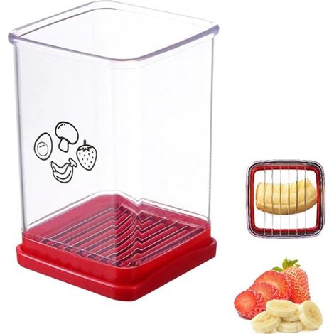 Trancheuse à légumes - Trancheuse à fruits - Trancheuse à fruits avec plateau de récupération - 8 lames en acier - Trancheuse ergonomique - 7,5 x 7,5 x 10,5 cm - Pour fraises, tomates, œufs et concomb (1/5)